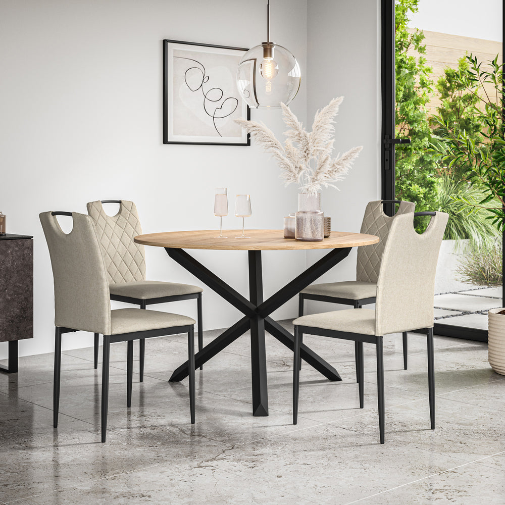 Malvern Round Dining Table And Chairs -  Oak Table Top w Solid Oak Black Legs + Monza Dining Chair Set of 4/6