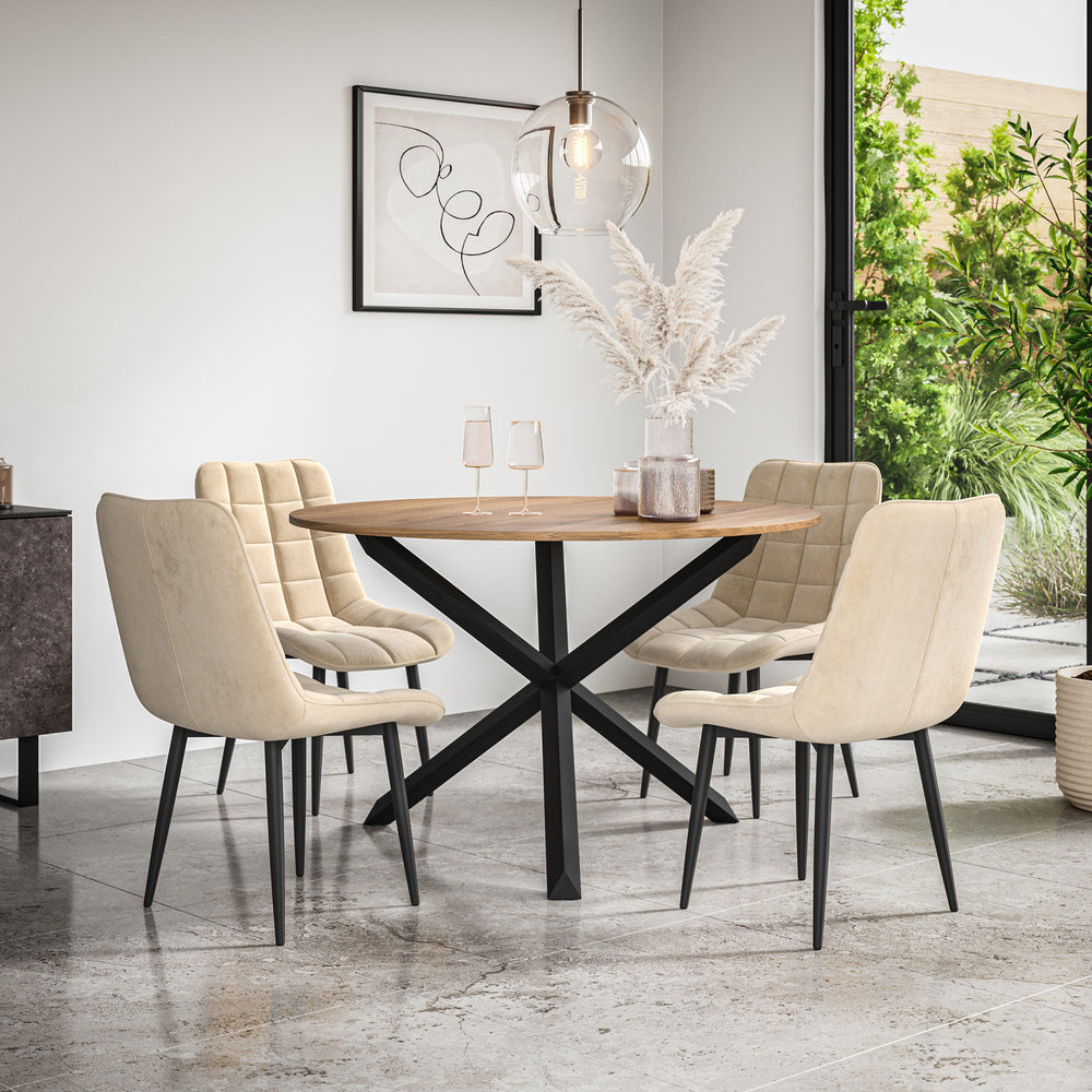 Malvern Round Dining Table And Chairs -  Oak Table Top w Solid Oak Black Legs + Nova Dining Chair Set of 4/6