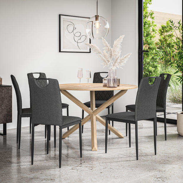 Malvern Round Dining Table And Chairs -  Oak Table Top w Solid Oak Legs + Monza Dining Chair Set of 4/6