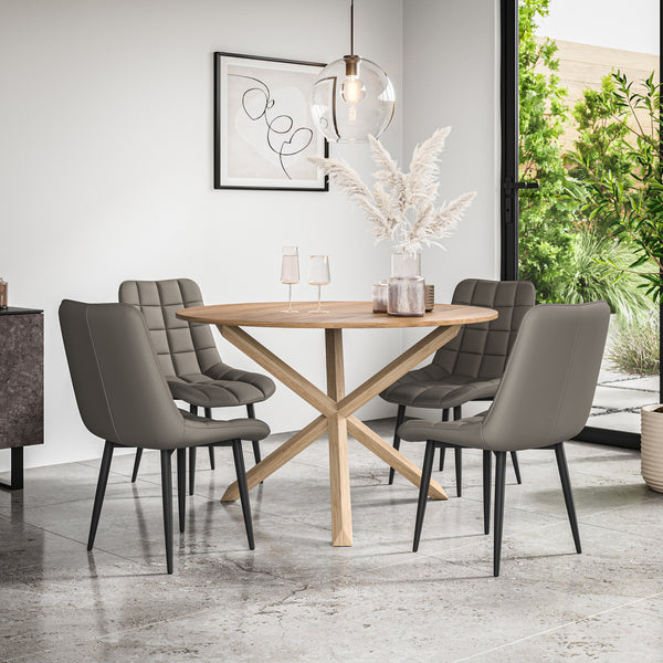 Malvern Round Dining Table And Chairs -  Oak Table Top w Solid Oak Legs + Nova Dining Chair Set of 4/6