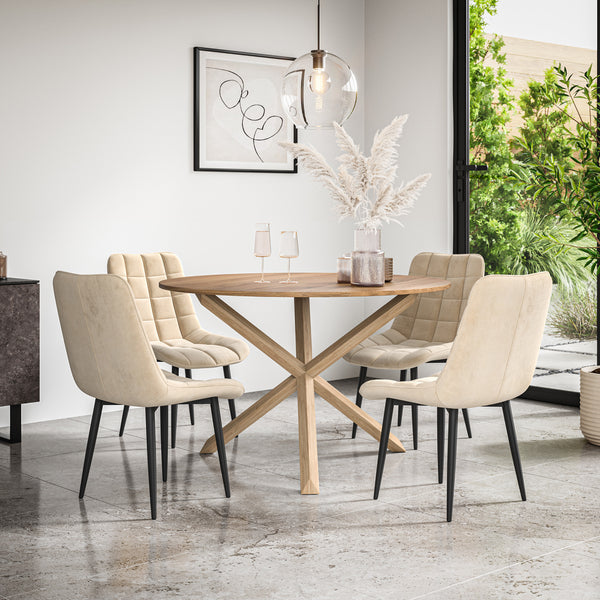 Malvern Round Dining Table And Chairs -  Oak Table Top w Solid Oak Legs + Nova Dining Chair Set of 4/6