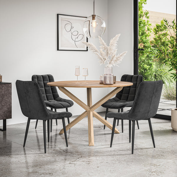 Malvern Round Dining Table And Chairs -  Oak Table Top w Solid Oak Legs + Nova Dining Chair Set of 4/6