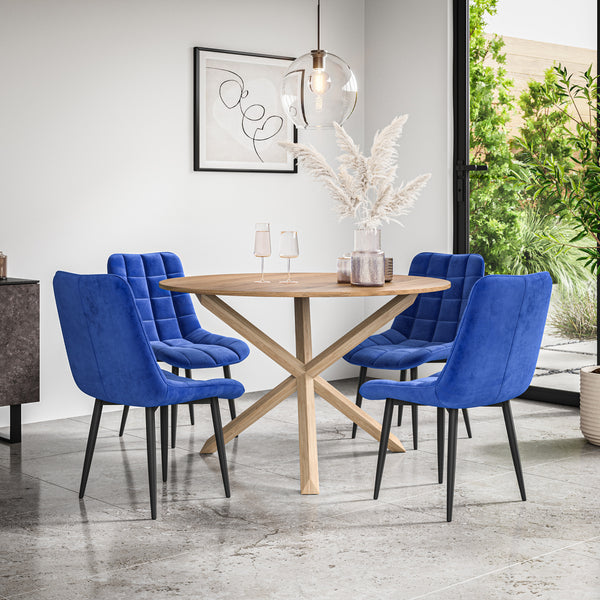 Malvern Round Dining Table And Chairs -  Oak Table Top w Solid Oak Legs + Nova Dining Chair Set of 4/6