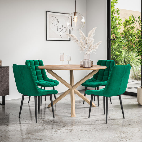 Malvern Round Dining Table And Chairs -  Oak Table Top w Solid Oak Legs + Nova Dining Chair Set of 4/6