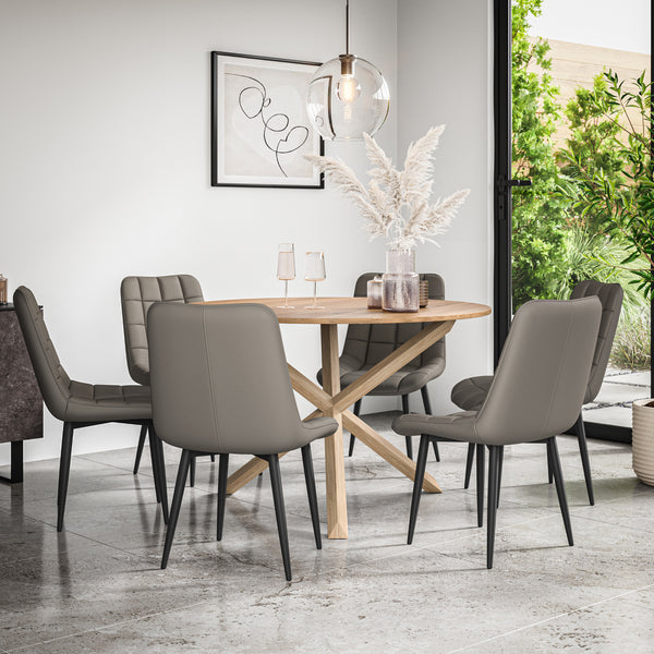 Malvern Round Dining Table And Chairs -  Oak Table Top w Solid Oak Legs + Nova Dining Chair Set of 4/6