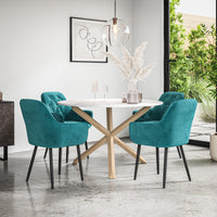 Malvern Round Dining Table And Chairs -  Marble Table Top w Solid Oak Legs + Anika Dining Chair Set of 4