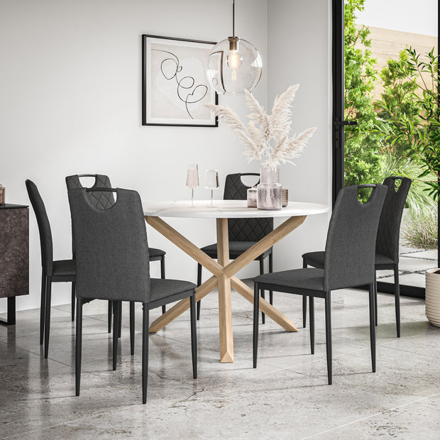 Malvern Round Dining Table And Chairs -  Marble Table Top w Solid Oak Legs + Monza Dining Chair Set of 4/6