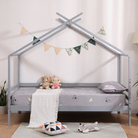 Teddy Kids Wooden House Treehouse Single Bed Frame in Grey