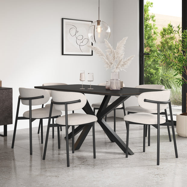 Juno Concrete Tabletop W Black Legs + Myla Linen Dining Chair Set
