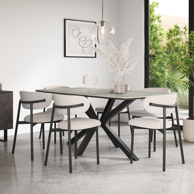 Juno Light Grey Tabletop W Black Legs + Myla Linen Dining Chair Set