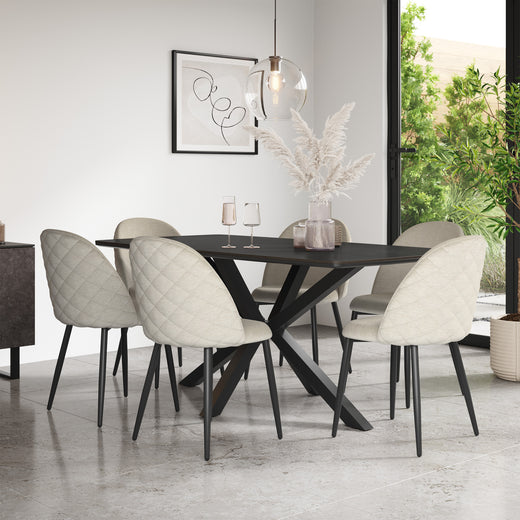 Juno Concrete Tabletop W Black Legs + Raye Velvet Dining Chair Set