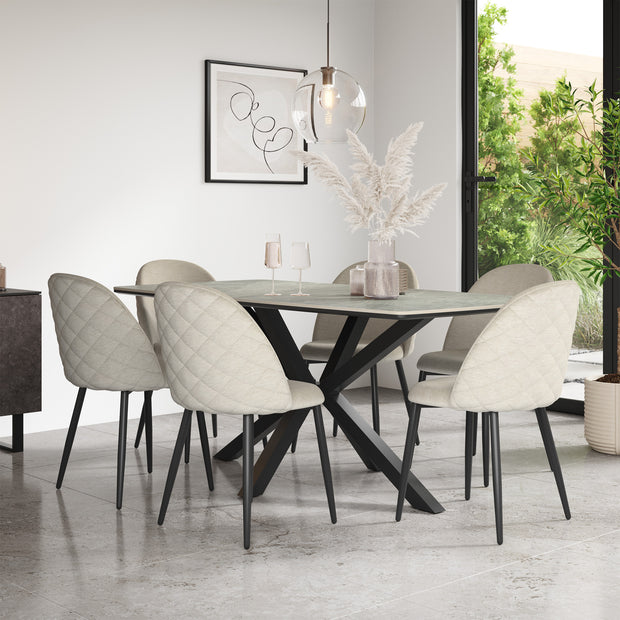 Juno Light Grey Tabletop W Black Legs + Raye Velvet Dining Chair Set