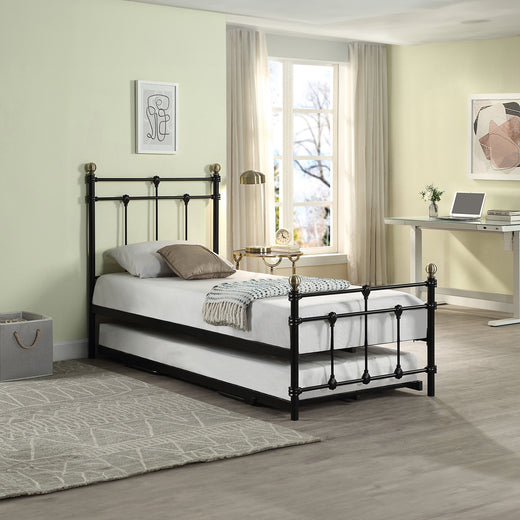 Bayford Traditional Black Metal Single Bed Frame with Trundle