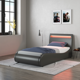 Orion Black Faux Leather LED Headboard Bed Frame
