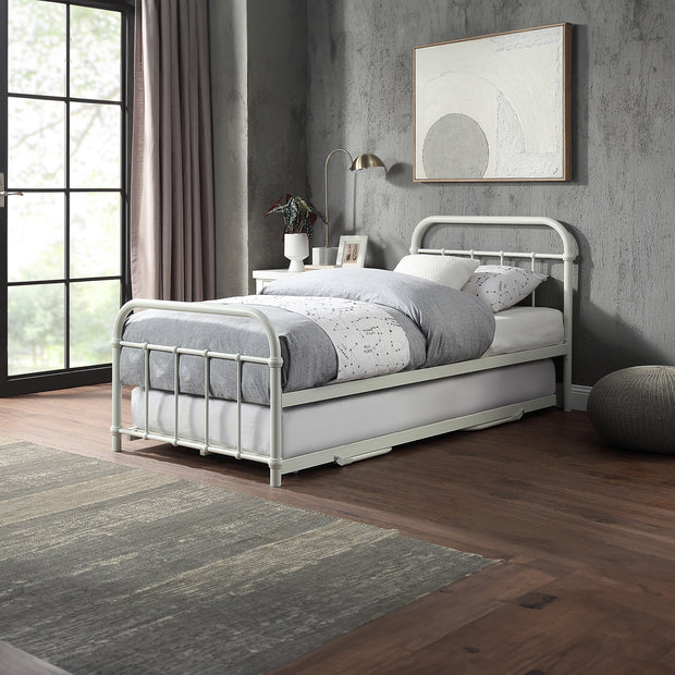 Tewin Vintage Hospital Style White Metal Single Bed Frame with Guest Trundle