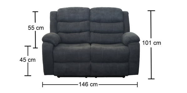 Boston Manual Latch 2 Seater Fabric Recliner Sofa in Grey