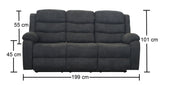 Boston Manual Latch 3 Seater Fabric Recliner Sofa in Grey